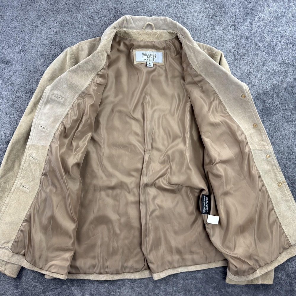 Wilsons Leather Maxima Jacket Womens L Tan Beige Suede Button Front Blazer - Picture 3 of 11